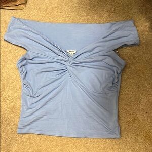 Garage Blue Ruched Tie Front Blouse